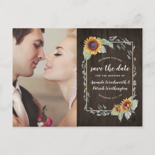 Sunflower Rustic Watercolor Save The Date Cards