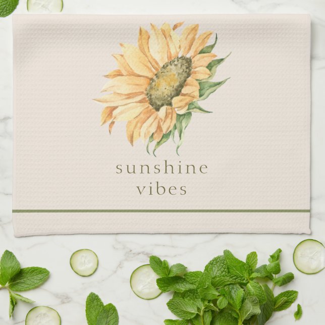 Sunflower Rustic Watercolor Tea Towel (Folded)
