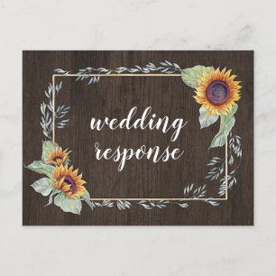Sunflower Rustic Watercolor Wedding RSVP Postcards