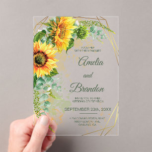 Sunflower Rustic Wedding Acrylic Invitation
