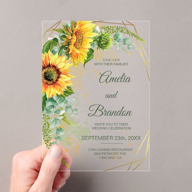 Sunflower Rustic Wedding Acrylic Invitation (Insitu (Handheld))