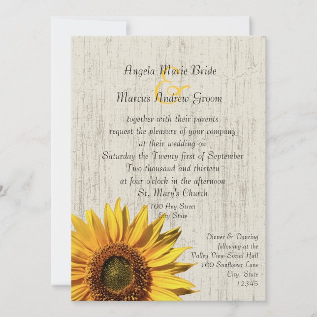 Sunflower Rustic Wedding Invitation (Front)