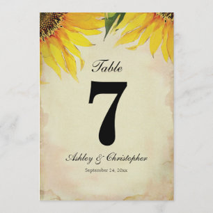 Sunflower Rustic Wedding Reception Table Number