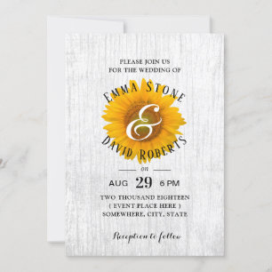 Sunflower Rustic White Barn Wood Wedding Invitation