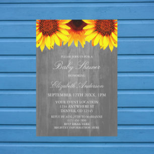 Sunflower Rustic Wood Baby Shower Invitation