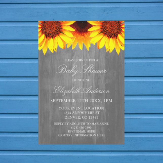 Sunflower Rustic Wood Baby Shower Invitation (Creator Uploaded)