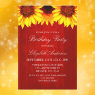 Sunflower Rustic Wood Birthday Invitation
