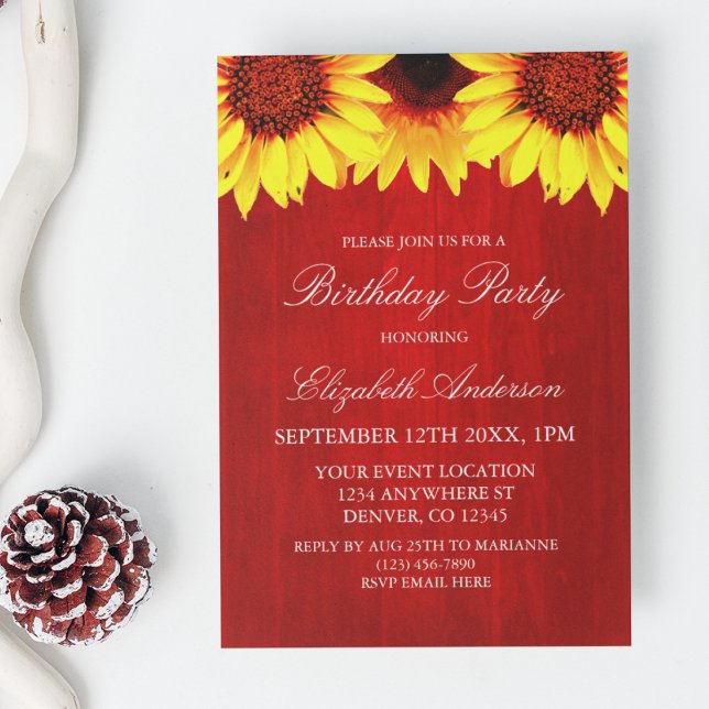 Sunflower Rustic Wood Birthday Invitation (Creator Uploaded)