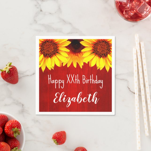 Sunflower Rustic Wood Birthday Napkin (Insitu)