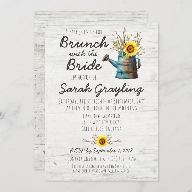 Sunflower & Rustic Wood Bridal Brunch Invitation (Front/Back)