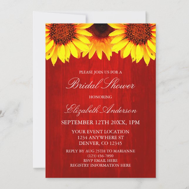 Sunflower Rustic Wood Bridal Shower Invitation (Front)