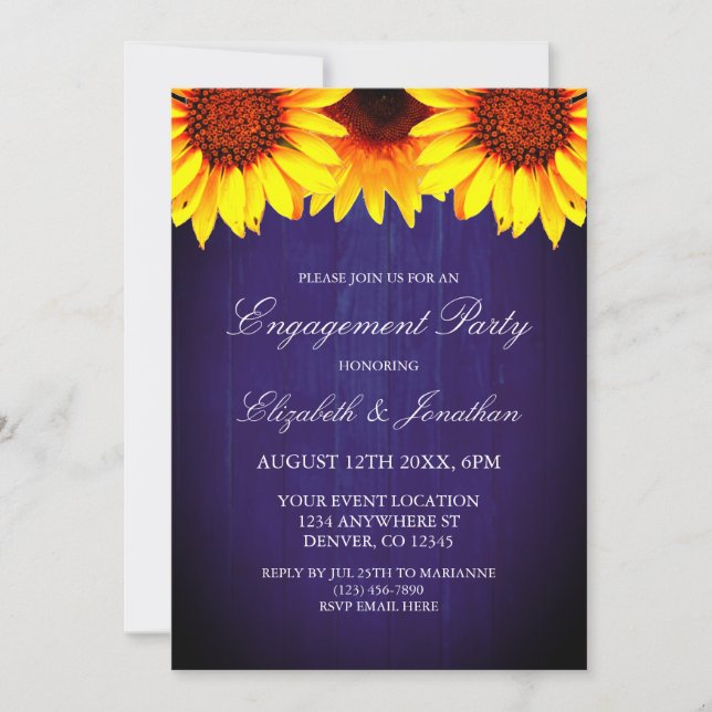 Sunflower Rustic Wood Engagement Party Invitation (Front)