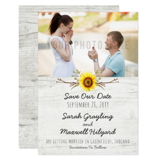 Sunflower & Rustic Wood Farm Wedding Save The Date Card