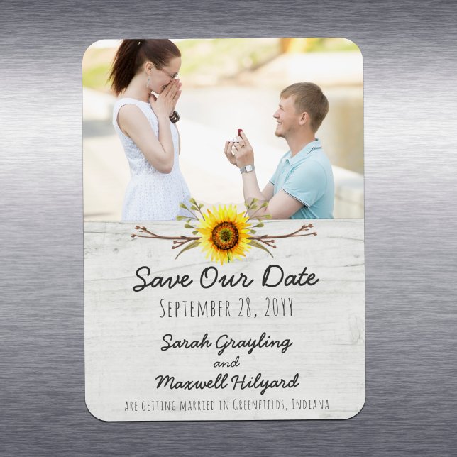 Sunflower & Rustic Wood Farm Wedding Save The Date Magnet (Creator Uploaded)