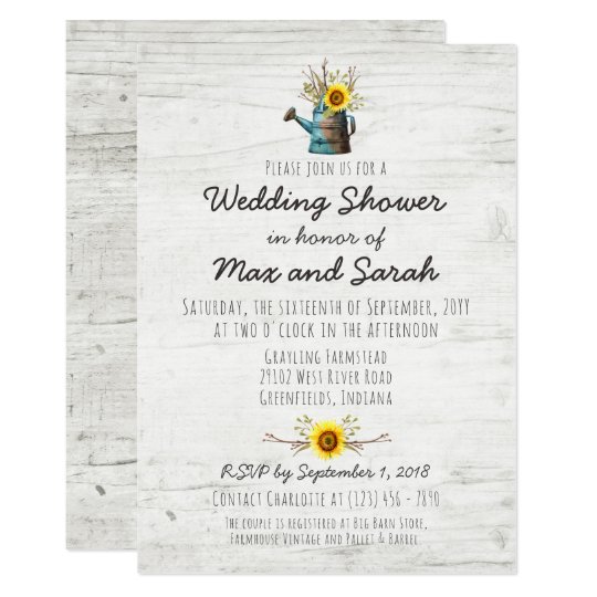 Sunflower & Rustic Wood Farm Wedding Shower Invite