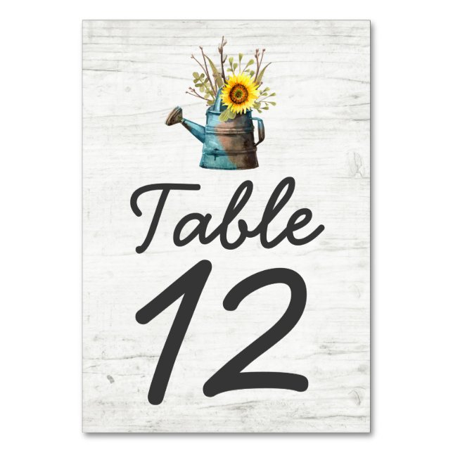 Sunflower & Rustic Wood Farm Wedding Table Number (Front)