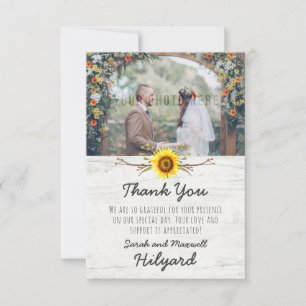Sunflower & Rustic Wood Farm Wedding Thank You Card