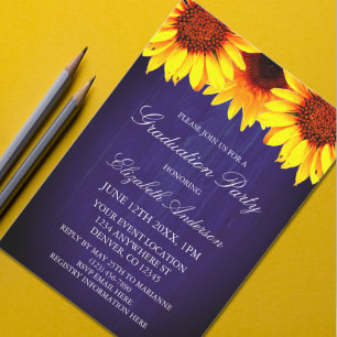 Sunflower Rustic Wood Graduation Party Invitation