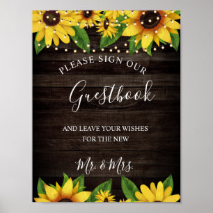 Sunflower Rustic Wood String Wedding Guestbook