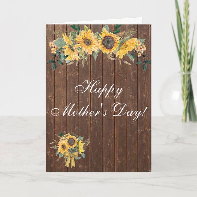 Sunflower Rustic Wood Watercolor  Mother's Day Card (Front)