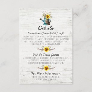 Sunflower Rustic Wood Wedding Details / Directions Enclosure Card
