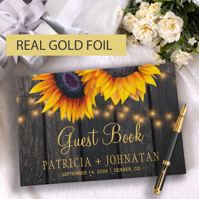 Sunflower rustic wood wedding guest book (Creator Uploaded)