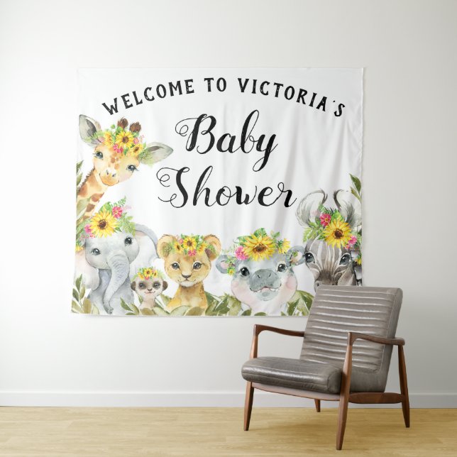Sunflower Safari Baby Shower Banner Backdrop L Tapestry (In Situ (Horizontal))