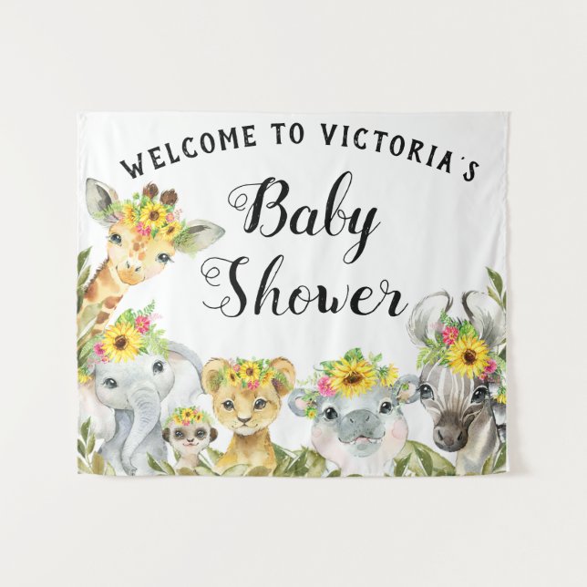 Sunflower Safari Baby Shower Banner Backdrop M Tapestry (Front (Horizontal))