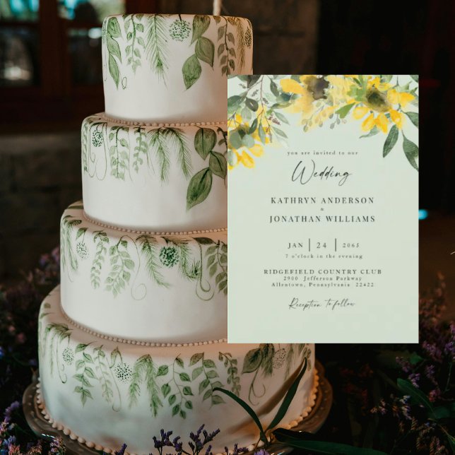 Sunflower Sage Elegant  Wedding No Parents Invitation (Creator Uploaded)