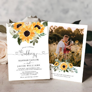 Sunflower Sage Greenery Photo Wedding  Invitation