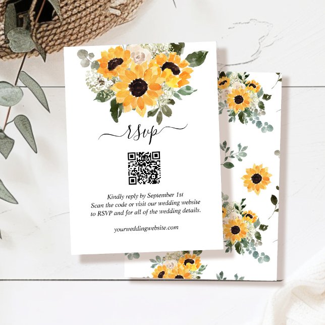 Sunflower Sage Greenery QR Code Wedding RSVP Enclosure Card (Creator Uploaded)