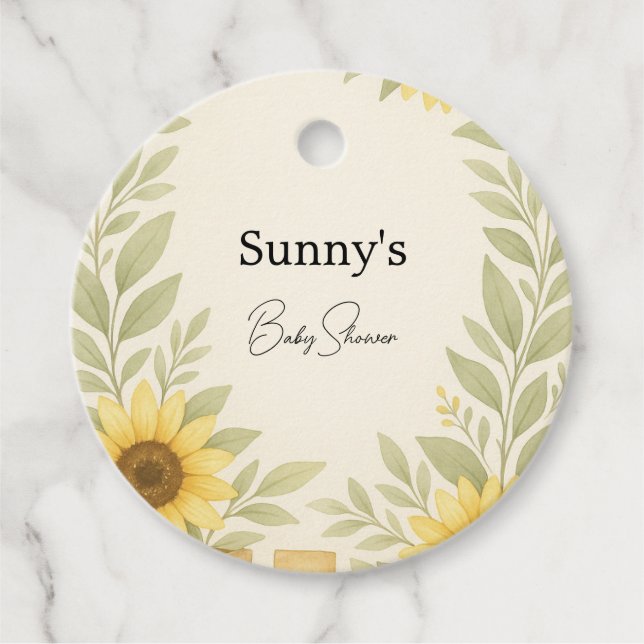 Sunflower & Sage Rustic Baby Shower Favour Tag (Front)