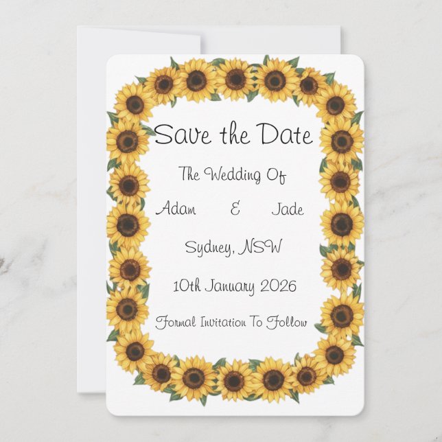 Sunflower save the date invitation (Front)