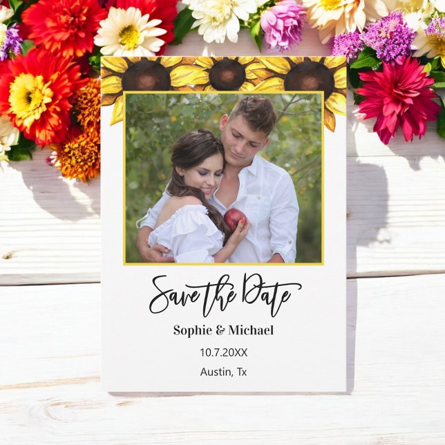 Sunflower Save the Date Photo Floral  Announcement (Creator Uploaded)