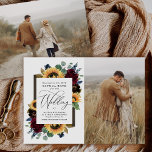 Sunflower Save the Date Photo Rustic Country Cards<br><div class="desc">2 Photo template by default -- one of the front and on the back. You can delete the back if you just want one photo and have a plain white background or add a background of your choice. Design features elegant watercolor roses, peonies, wildflowers and sunflowers in various shades of...</div>