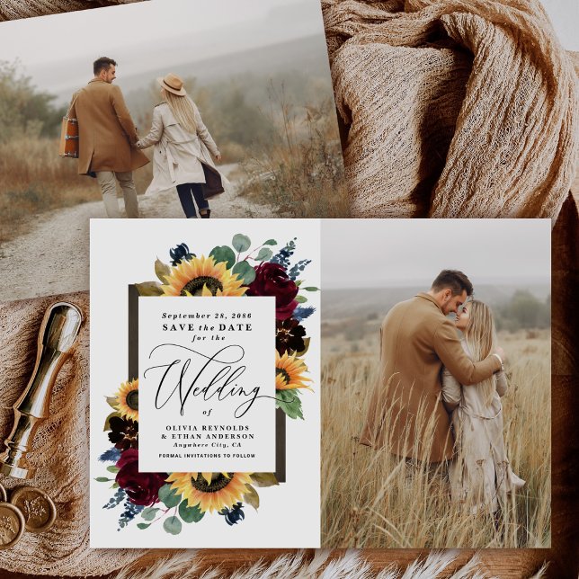 Sunflower Save the Date Photo Rustic Country Cards (Creator Uploaded)