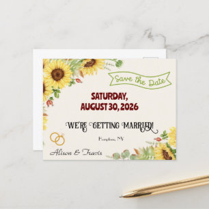 SUNFLOWER SAVE THE DATE POST CARD