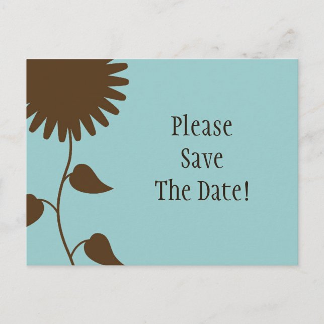 Sunflower Save the Date Postcard on Turquoise (Front)