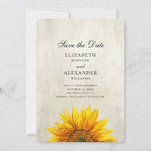 Sunflower save the date. Rustic wedding. Country Date