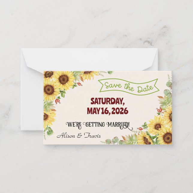 SUNFLOWER SAVE THE DATE WEDDING CARD (Front)