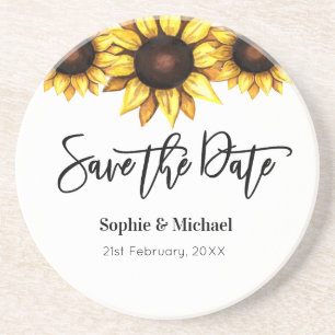 Sunflower Save the Date Wedding Coaster