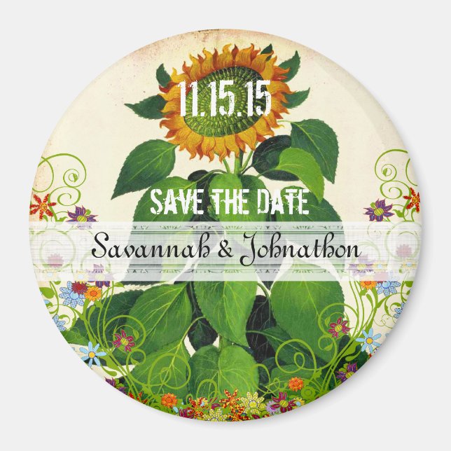 Sunflower Save the Date Wedding Magnet (Front)