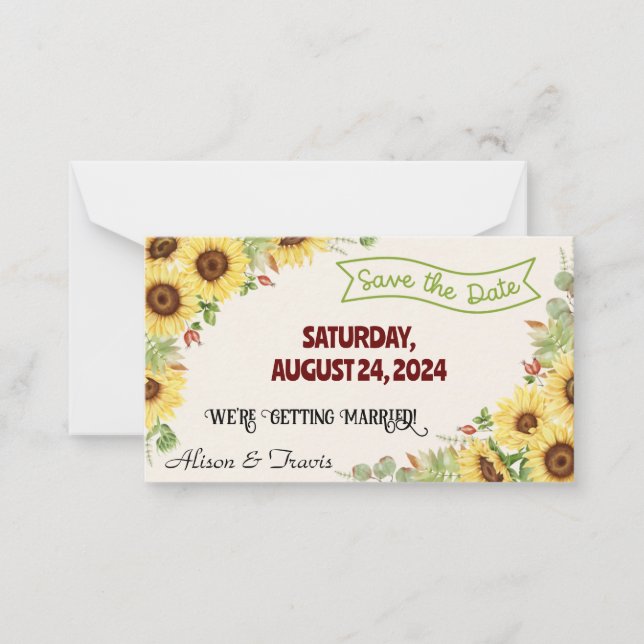 SUNFLOWER SAVE THE DATE WEDDING NOTE CARD (Front)
