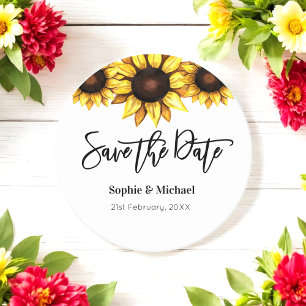 Sunflower Save the Date Wedding   Round Paper Coaster