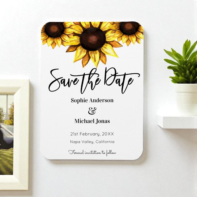 Sunflower Save the Date Yellow White Wedding Magnet (Creator Uploaded)