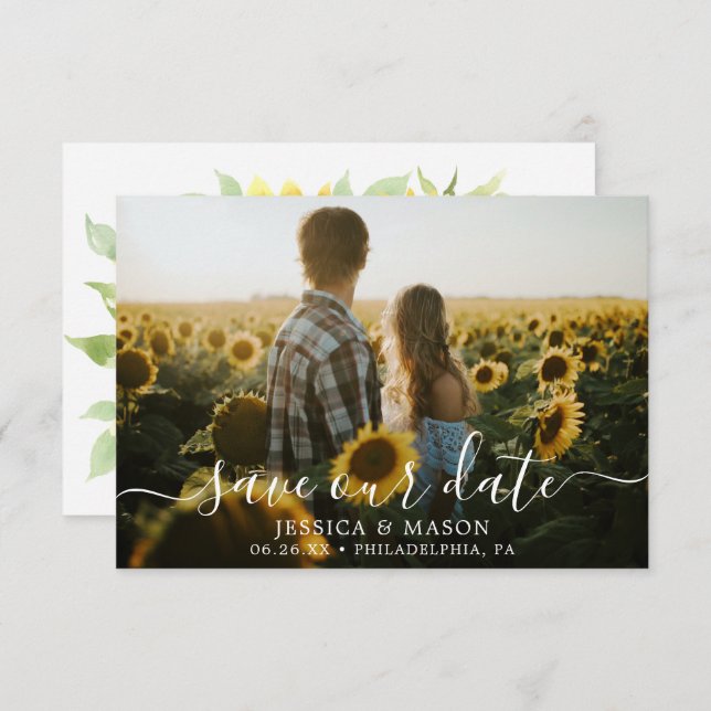Sunflower Save The Dates with Photo Card (Front/Back)