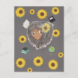 Sunflower Scholar Hinata (chibi w/ collage backgro Postcard