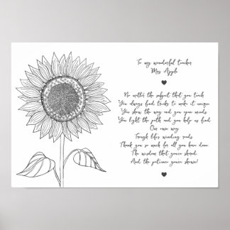   Sunflower & Script Appreciation Poem for Teacher Poster