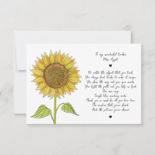 Sunflower & Script Appreciation Poem for Teacher Thank You Card
