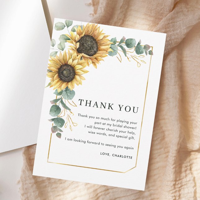 Sunflower Script Bridal Shower Thank You Card (Sunflower Script Bridal Shower Thank You Card)